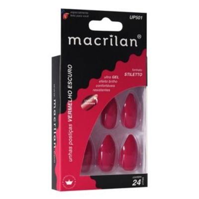 Macrilan Unhas Postiças Stiletto Vermelho Escuro Up501 (24 Unidades)