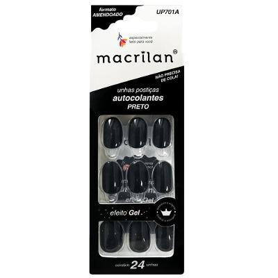 Macrilan Unhas Postiças Autocolantes Efeito Gel Preto Up701Aa (24 Unidades)
