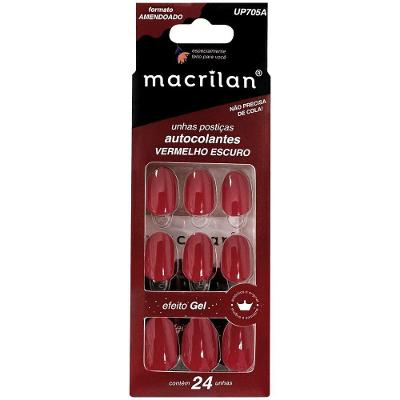 Macrilan Unhas Postiças Autocolantes Efeito Gel Vermelho Escuro Up705A (24 Unidades)