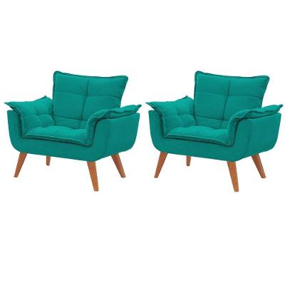 Kit De Poltronas Decorativas Opala Azul Turquesa