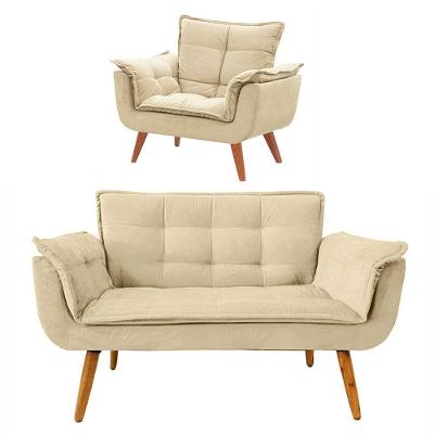Conjunto De Poltronas Opala 1 Namoradeira Bege
