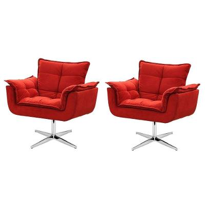Kit De Cadeiras Decorativa Opala Vermelha Base Giratória