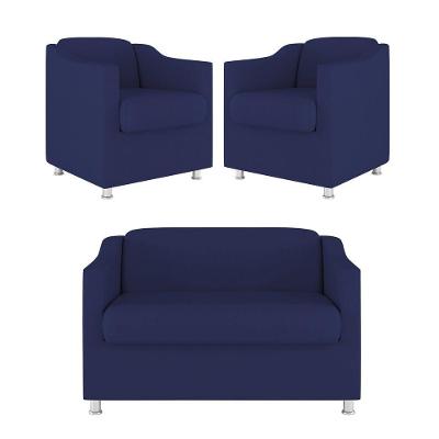 Kit 02 Poltrona Tilla Recepção + Namoradeira Sala Quarto azul Marinho