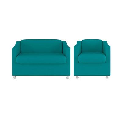 Kit Poltrona Tilla Recepção + Namoradeira Sala, Quarto Suede azul Turquesa