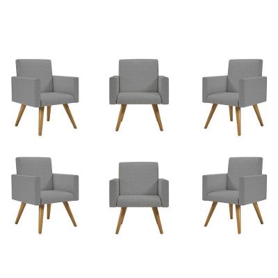 Kit 06 Poltronas Nina Decorativa Para Recepção Linho Grafite