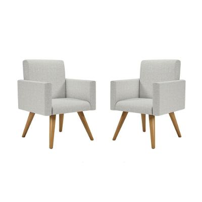 Kit 02 Poltronas Nina Palito Luxo Tecido Linho Cinza Claro
