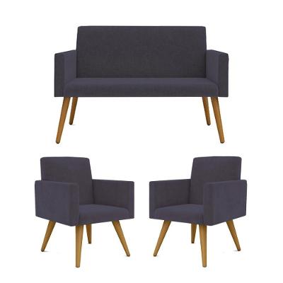 Kit Namoradeira + 2 Poltronas Decorativas Recepção cinza