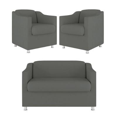 Kit 02 Poltrona Tilla Recepção + Namoradeira Sala Quarto cinza