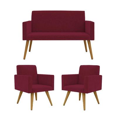 Kit Namoradeira + 2 Poltronas Decorativas Recepção marsala