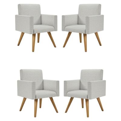 Kit 04 Poltronas Nina Para Recepção Linho Cinza Claro