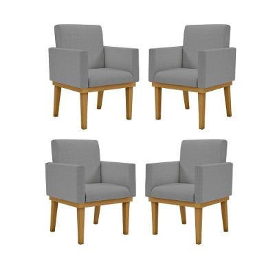 Kit 04 Poltronas Decorativa Reforçada Linho Grafite