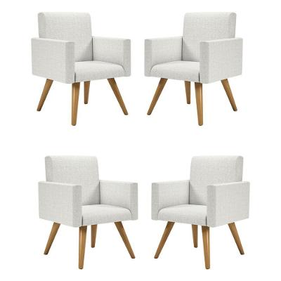 Kit 04 Poltronas Nina Decorativa Para Recepção Linho Bege