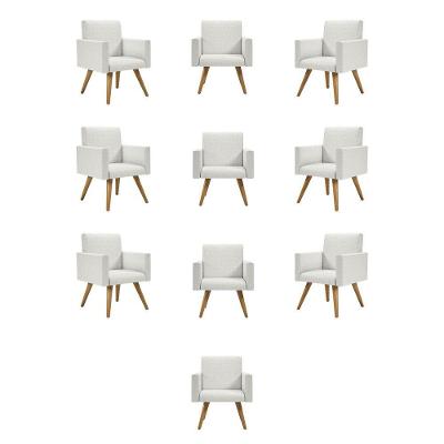 Kit 10 Poltronas Nina Decorativa Para Recepção Linho Bege