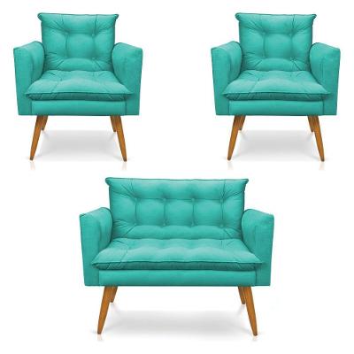 Kit 2 Poltronas Namoradeira 2 Lugares Azul Turquesa