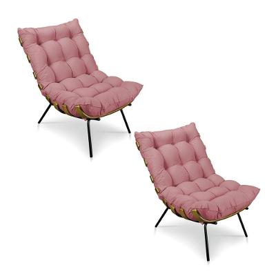 Kit 2 Poltronas Costela Suede Rosê Base Metálica Pallazio