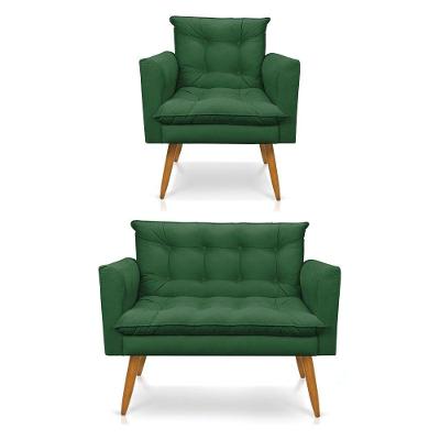 Kit Poltrona E Namoradeira 2 Lugares Olivia Suede Verde