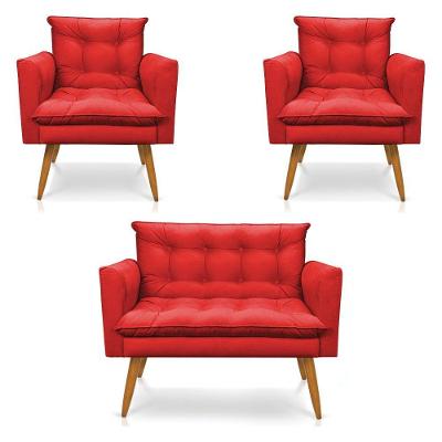 Kit 2 Poltronas Namoradeira 2 Lugares Vermelho