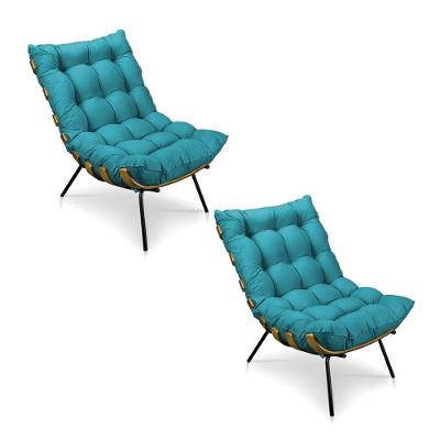 Kit 2 Poltronas Costela Suede Azul Turquesa