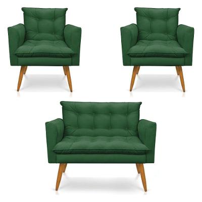 Kit 2 Poltronas E Namoradeira 2 Lugares Olivia Suede Verde