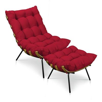 Kit Poltrona E Puff Costela Suede Vermelho