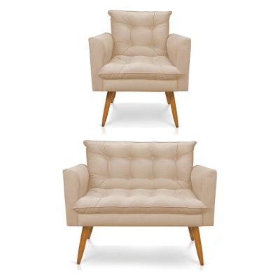 Kit Poltrona E Namoradeira 2 Lugares Olivia Suede Bege