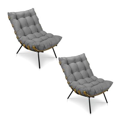 Kit 2 Poltronas Costela Suede Grafite Base Metálica Pallazio