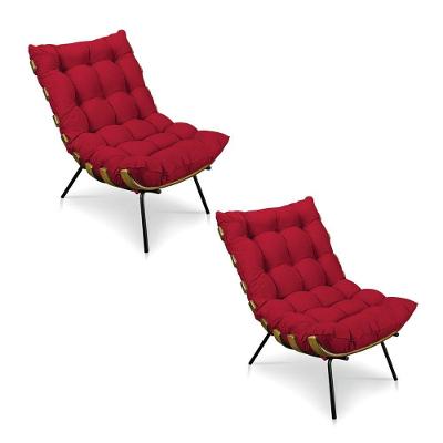 Kit 2 Poltronas Costela Suede Vermelho