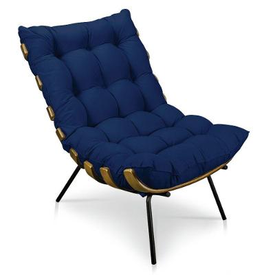 Poltrona Costela Suede Base Metálica Pallazio Azul Marinho
