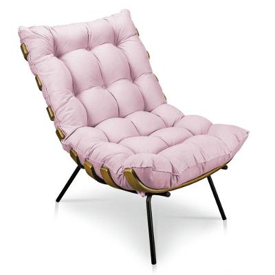 Poltrona Costela Suede Rosa Bebê Base Metálica Pallazio