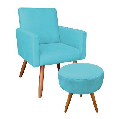 Kit Poltrona E Puff Redonda e Azul Turquesa