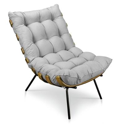 Poltrona Costela Suede Base Metálica Pallazio Cinza