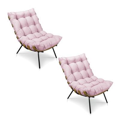 Kit 2 Poltronas Costela Suede Rosa Bebê