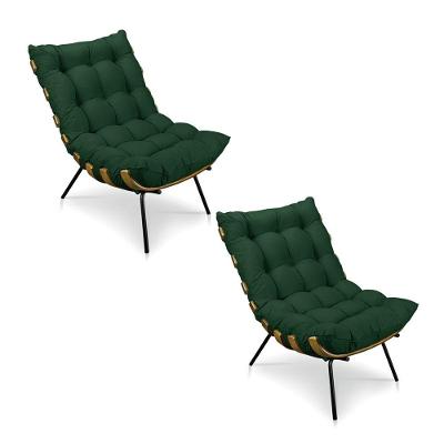 Kit 2 Poltronas Costela Veludo Base Metálica Pallazio Verde