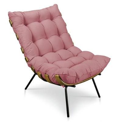 Poltrona Costela Veludo Base Metálica Pallazio Rosê