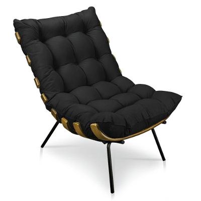 Poltrona Costela Veludo Base Metálica Pallazio Preto