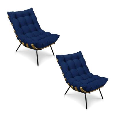 Kit 2 Poltronas Costela Veludo Azul Marinho
