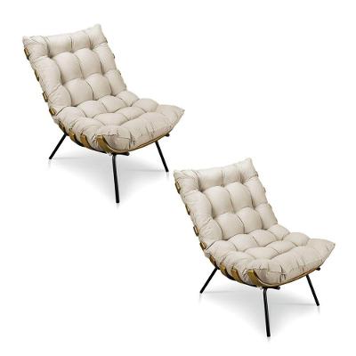 Kit 2 Poltronas Costela Veludo Base Metálica Pallazio Bege