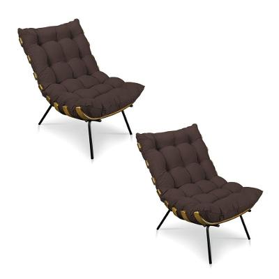 Kit 2 Poltronas Costela Veludo Base Metálica Pallazio Marrom