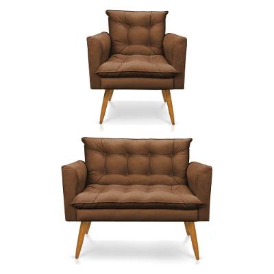 Kit Poltrona E Namoradeira 2 Lugares Olivia Suede Marrom