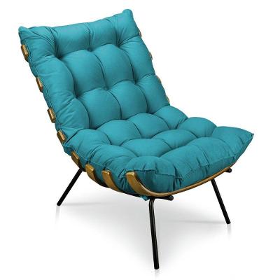 Poltrona Costela Suede Base Metálica Pallazio Azul Turquesa