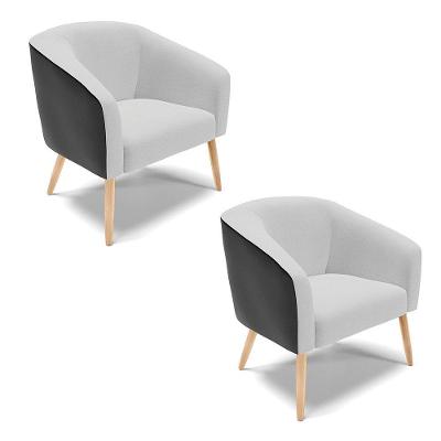 Kit 02 Poltronas Corano Preto Com Linho Cinza Pés Palito