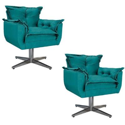 Kit 2 Poltrona Cadeira Decorativa Opala Suede Azul Turquesa