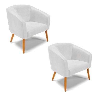 Kit 02 Poltronas Corano Pés Palito Castanho Branco
