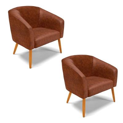 Kit 02 Poltronas Corano Pés Palito Castanho Nozes