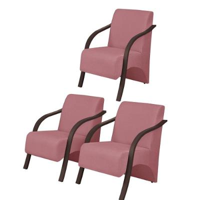 Kit3 Poltronas Vênus 1 Lugar Pé Madeira D Salla Suede Rosa