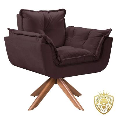 Poltrona Opalla Giratória Madeira Suede D Salla Marrom