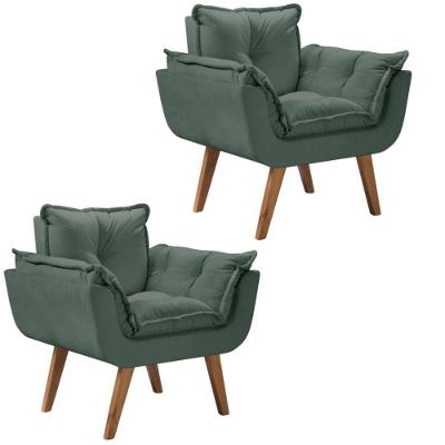Kit 2 Poltronas Opalla Pés Palito 1 Lugar D Salla Verde