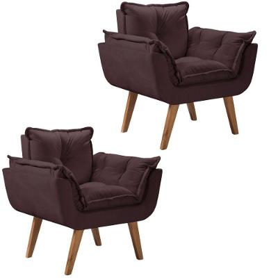 Kit 2 Poltronas Opalla Pés Palito 1 Lugar D Salla Marrom
