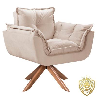 Poltrona Opalla Giratória Madeira Suede D Salla Bege