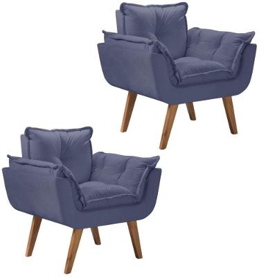 Kit 2 Poltronas Opalla Pés Palito 1 Lugar D Salla Azul Bic